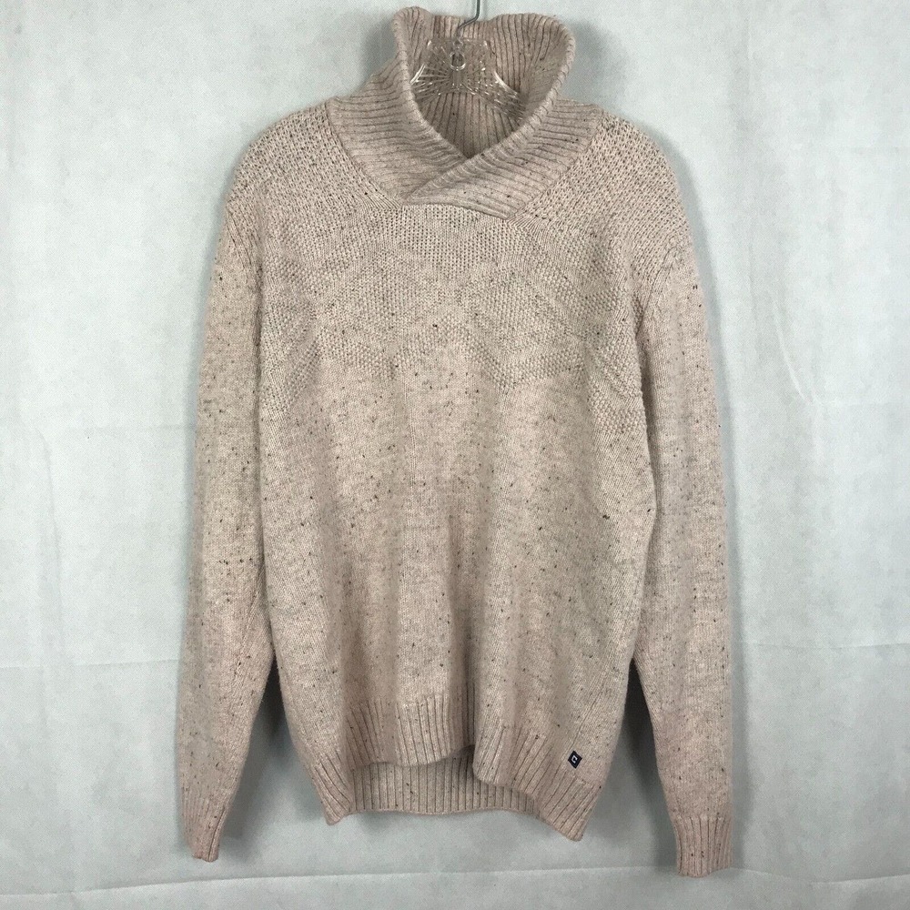 Chaps Sweater Mens Sz M Shawl Collar Beige Natural Elbow Patches‎